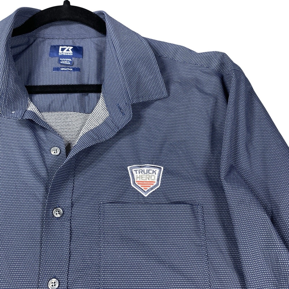 Cutter & Buck Versatech Shirt‎ Mens 2XLT Blue Check Button Down Polo Truck Hero